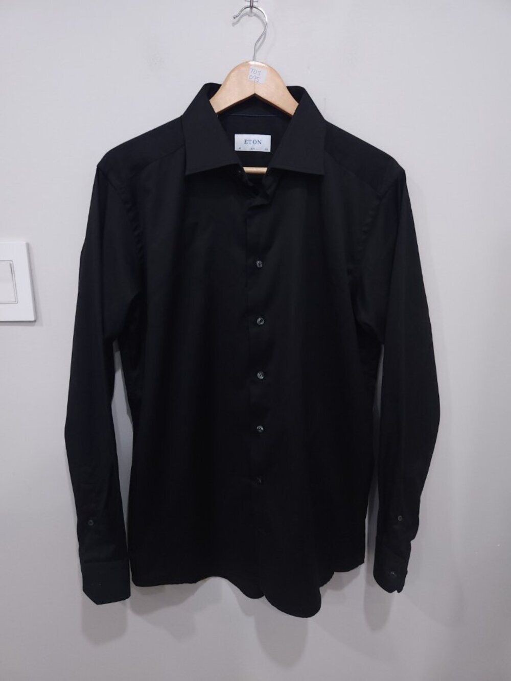 Eton Dress Shirt Mens 16.5 42 Slim Fit Black Solid Cotton Long Sleeve Designer